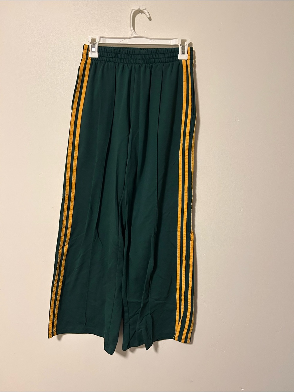 Women’s Green Track Pants with Gold Side Stripes